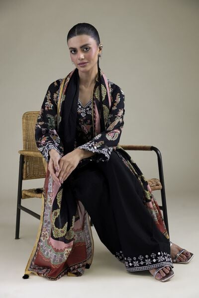 Embroidered | Cambric | Black Tailored Set | USD 65.00