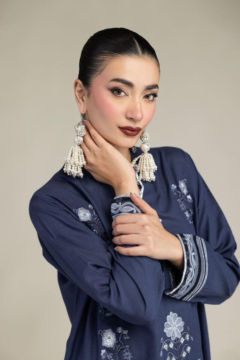 Embroidered | Raw Silk | Floral V-Neck Kurta | USD 55.00