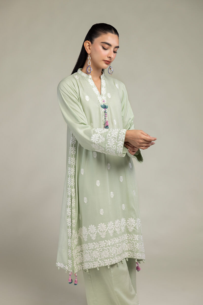 Embroidered | Raw Silk | Floral Silk Kurta | USD 65.00