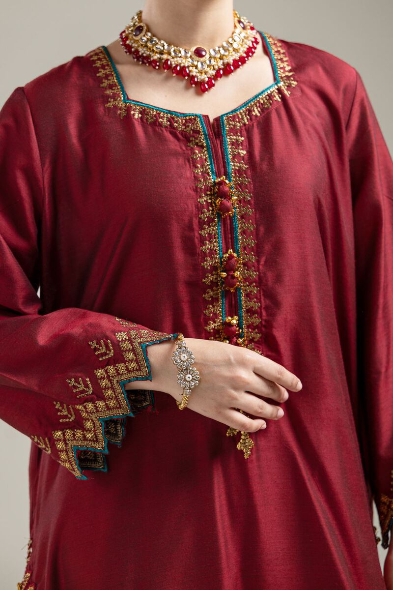 Raw Silk | Silk Maroon Kurta | USD 60.00