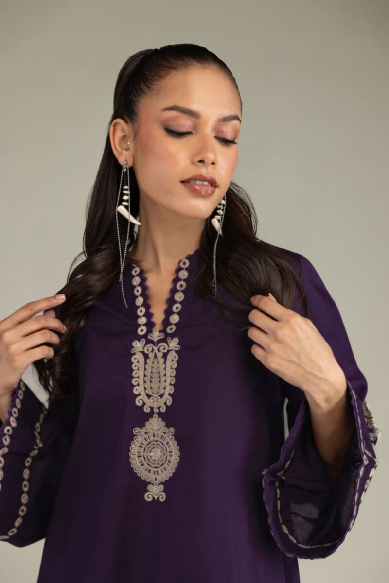 Embroidered | Cambric | Purple Cambric Kurta | USD 45.00