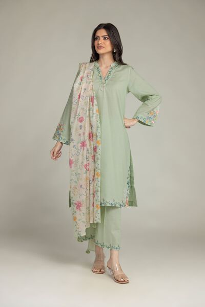 Embroidered | Cotton Dobby | Mint Cotton Pants | USD 25.00