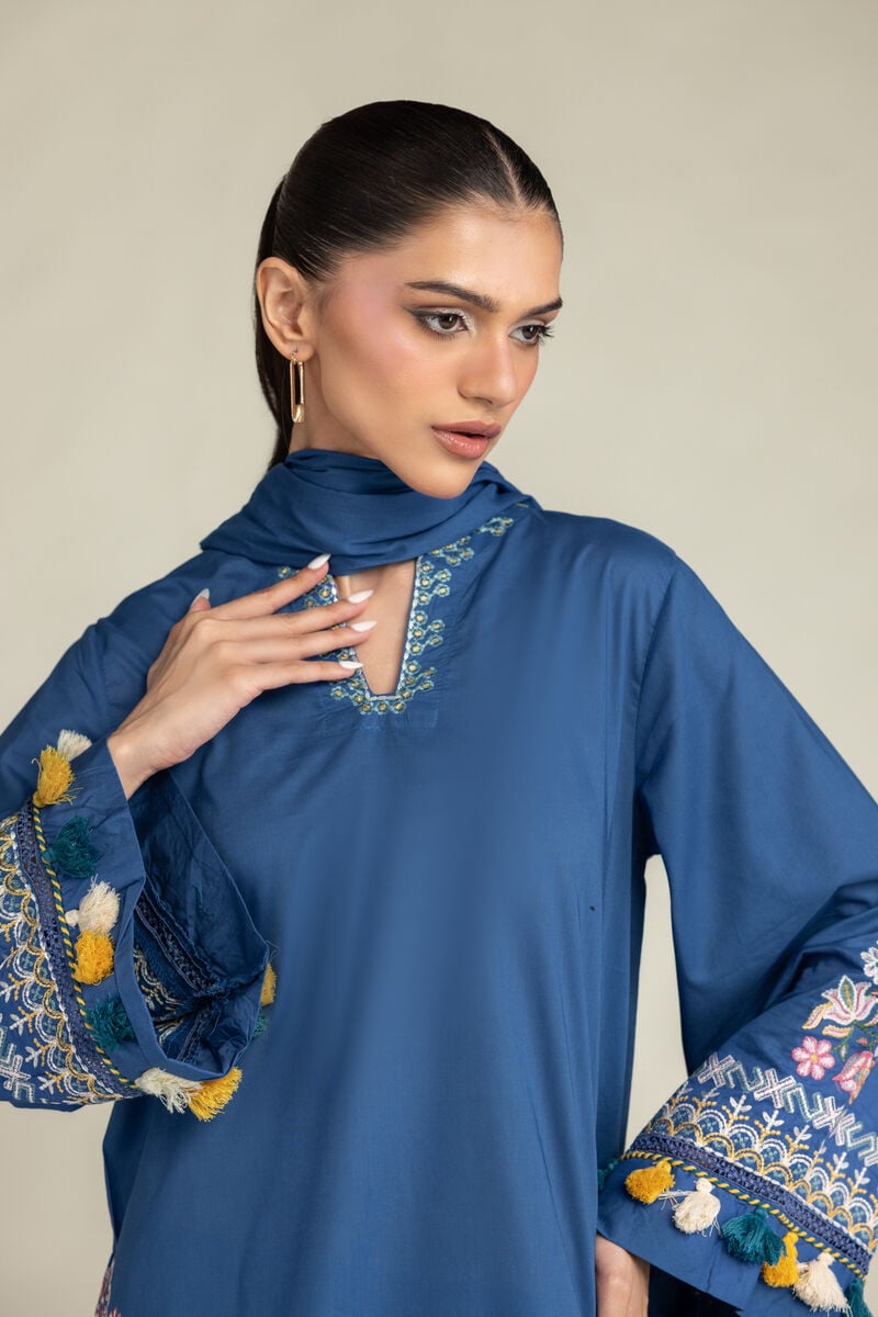 Embroidered | Lawn | Floral Blue Dupatta | USD 40.00