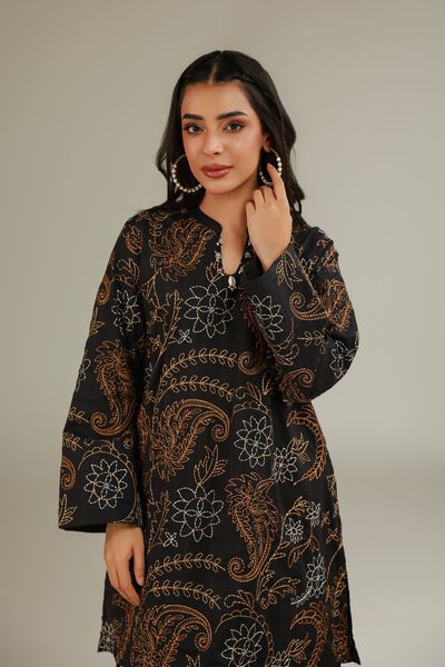 Embroidered | Cotton Dobby | Short Black Kurta | USD 35.00
