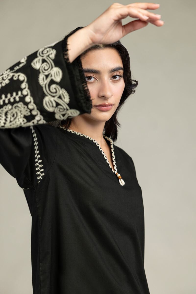 Embroidered | Cambric | Black Cambric Kurta | USD 40.00