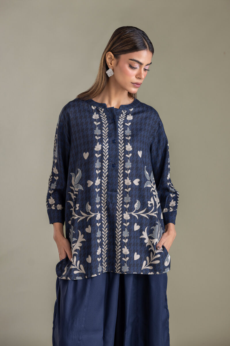 Printed | Viscose Crepe | Navy Floral Shirt | USD 40.00