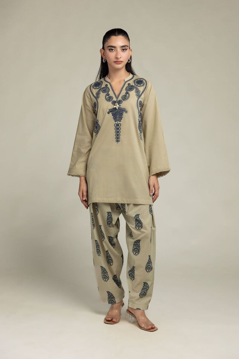 Embroidered | Cambric | Beige Paisley Shalwar | USD 30.00