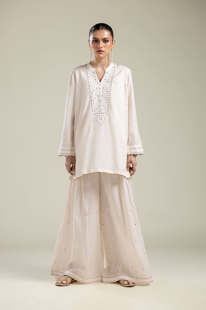 Embroidered | Textured Weave | Short V-Neck Kurta | USD 40.00