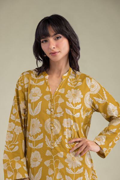 Printed | Cambric | Floral Band-Collar Kurta | USD 30.00