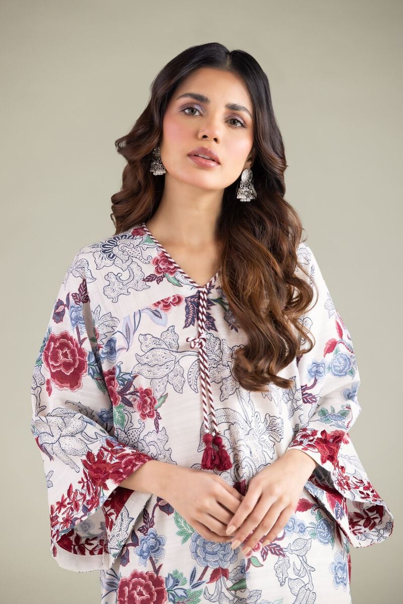 Embroidered | Textured Cotton | Floral Longline Kurta | USD 35.00