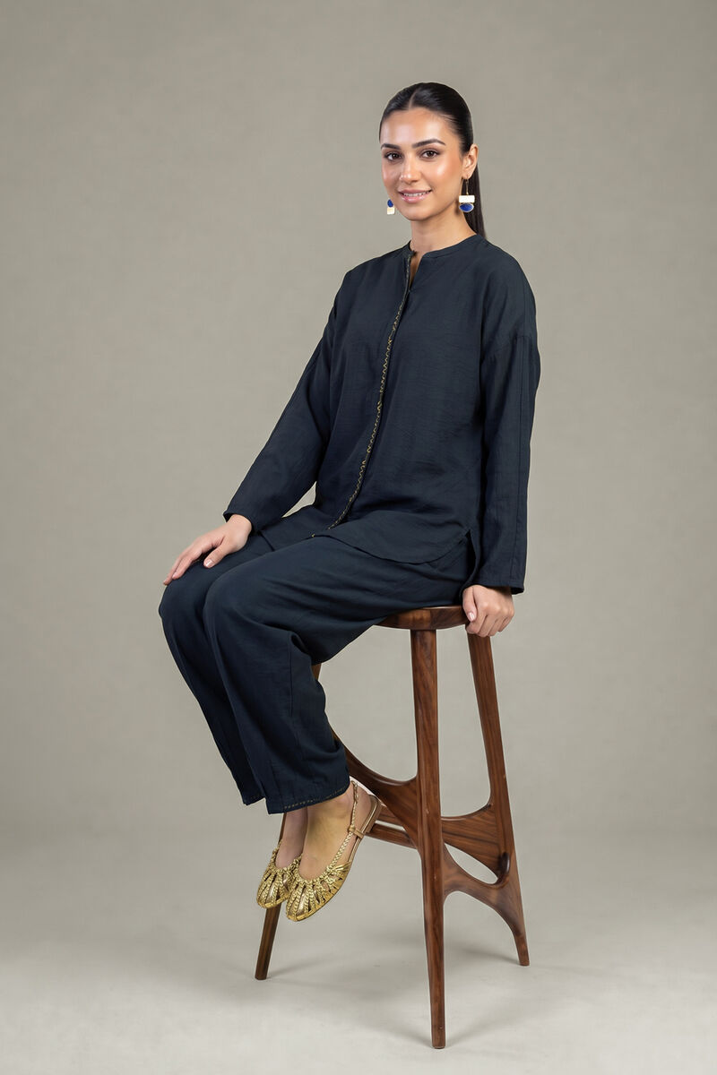 Dyed | Crepe | Navy Solid Blouse | USD 40.00