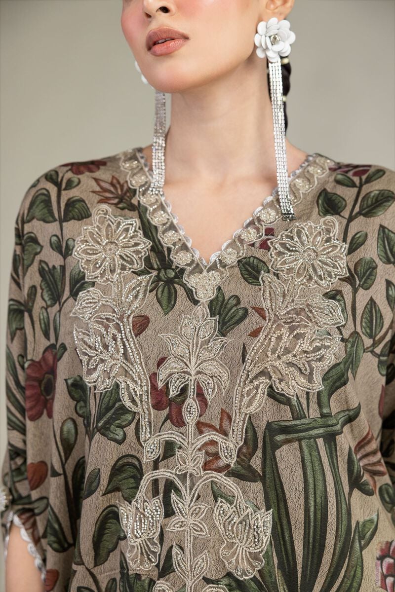 Embroidered | Raw Silk | Floral Long Kurta | USD 65.00