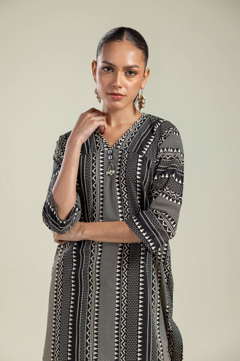Printed | Cambric | Black V-Neck Kurta | USD 35.00