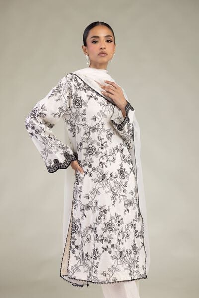 Embroidered | Dobby | White Tailored 3-Piece | USD 80.00