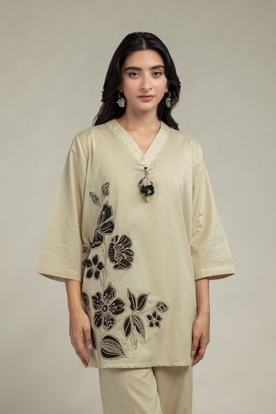 Cambric | Floral Beige Kurta | USD 40.00