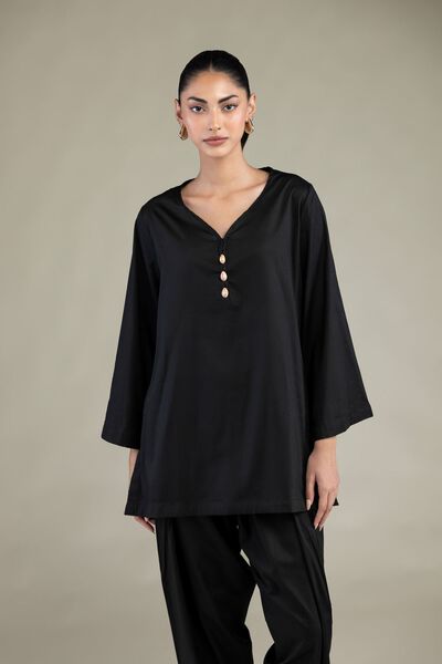 Dyed | Cotton Viscose | Black Solid Kurta | USD 40.00