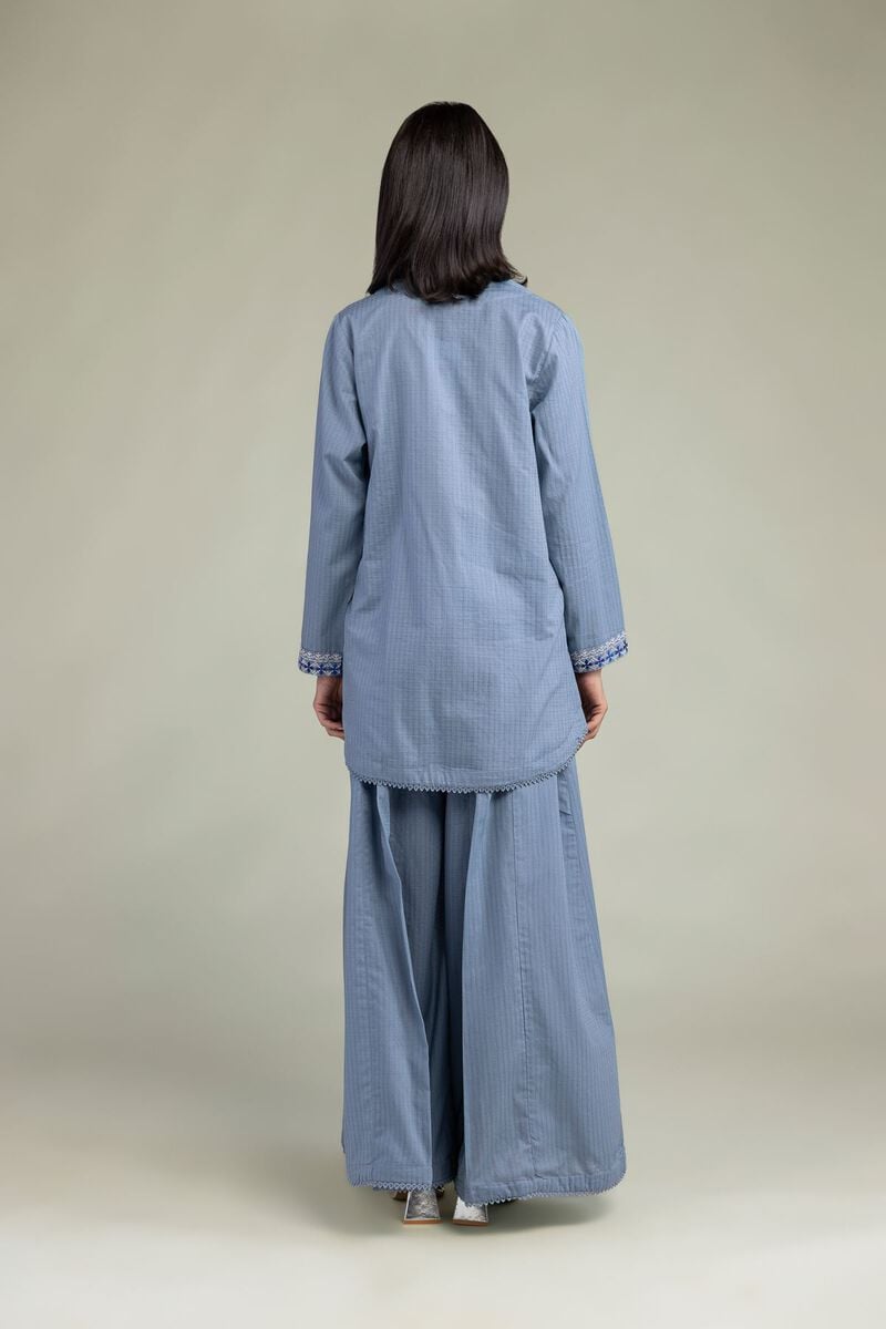 Embroidered | Cotton Dobby | Blue V-Neck Kurta | USD 35.00