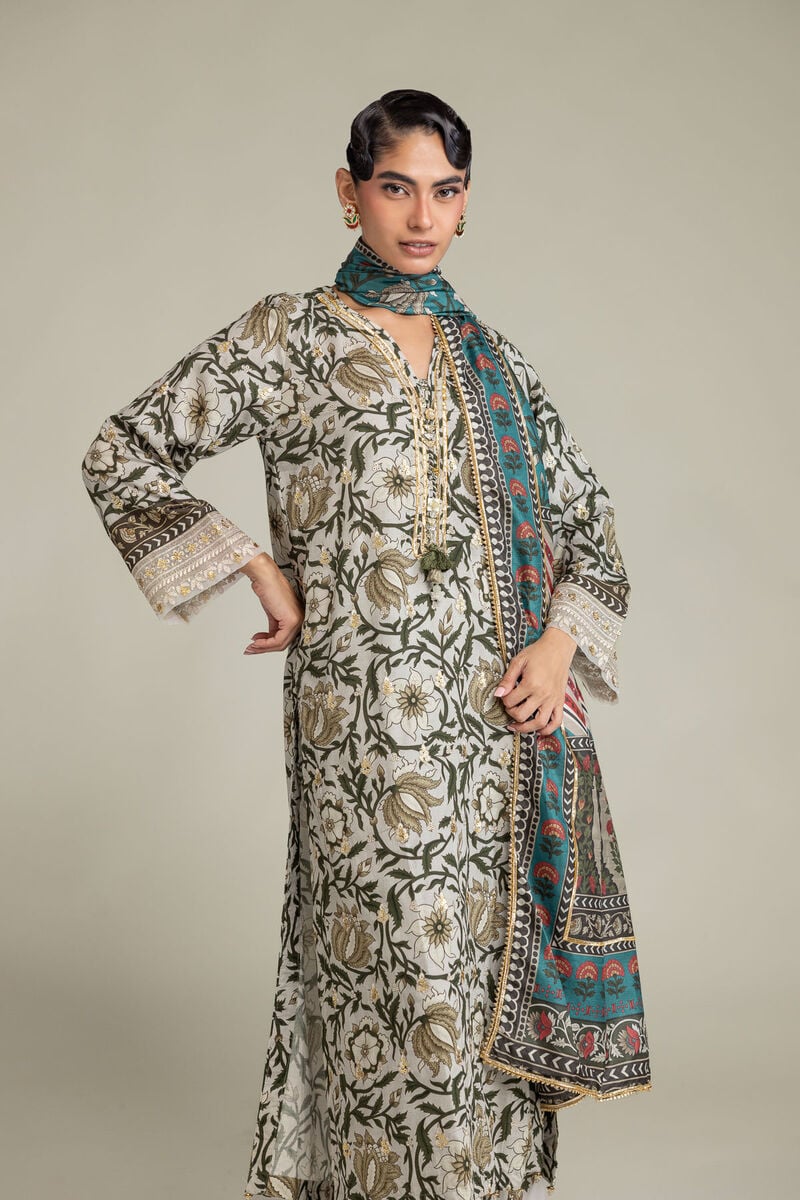 Embroidered | Polyester Silk | Floral Teal Dupatta | USD 30.00
