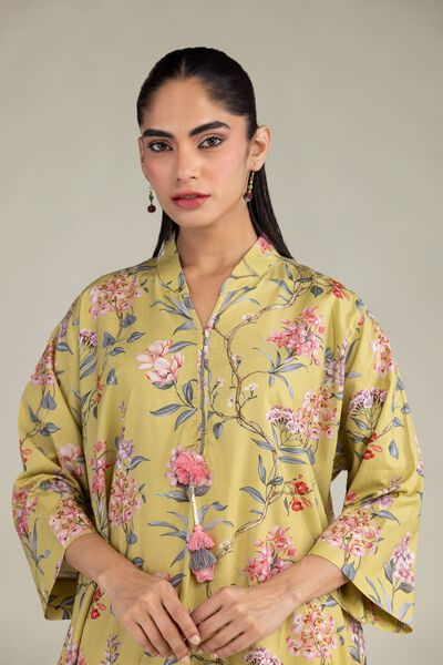 Printed | Cotton Viscose | Floral V-Neck Kurta | USD 35.00