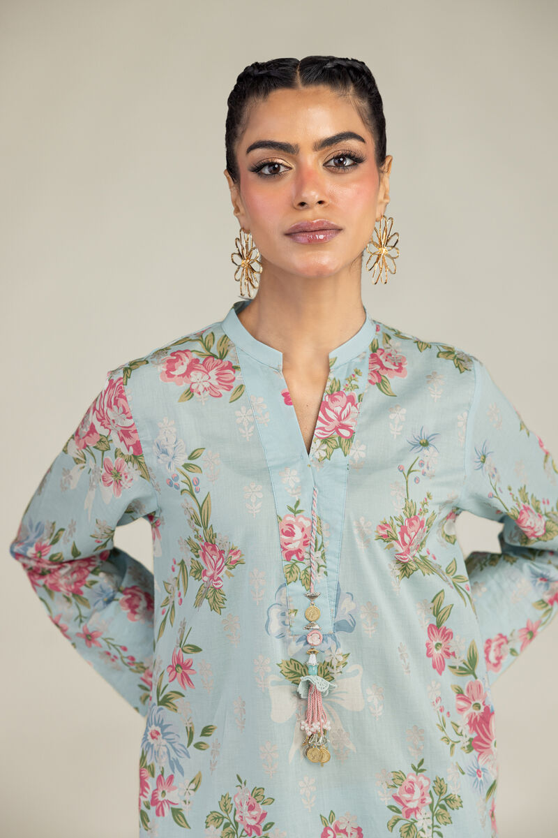 Printed | Cambric | Blue Floral Kurta | USD 35.00