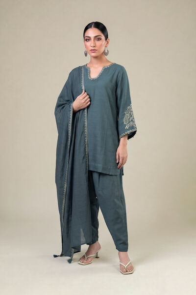 Embroidered | Light Khaddar | Blue Solid Dupatta | USD 35.00