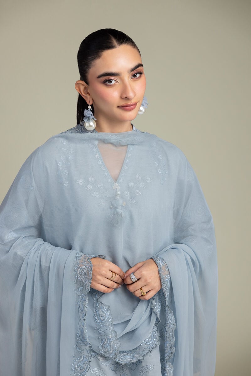 Embroidered | Chiffon | Blue Chiffon Dupatta | USD 40.00