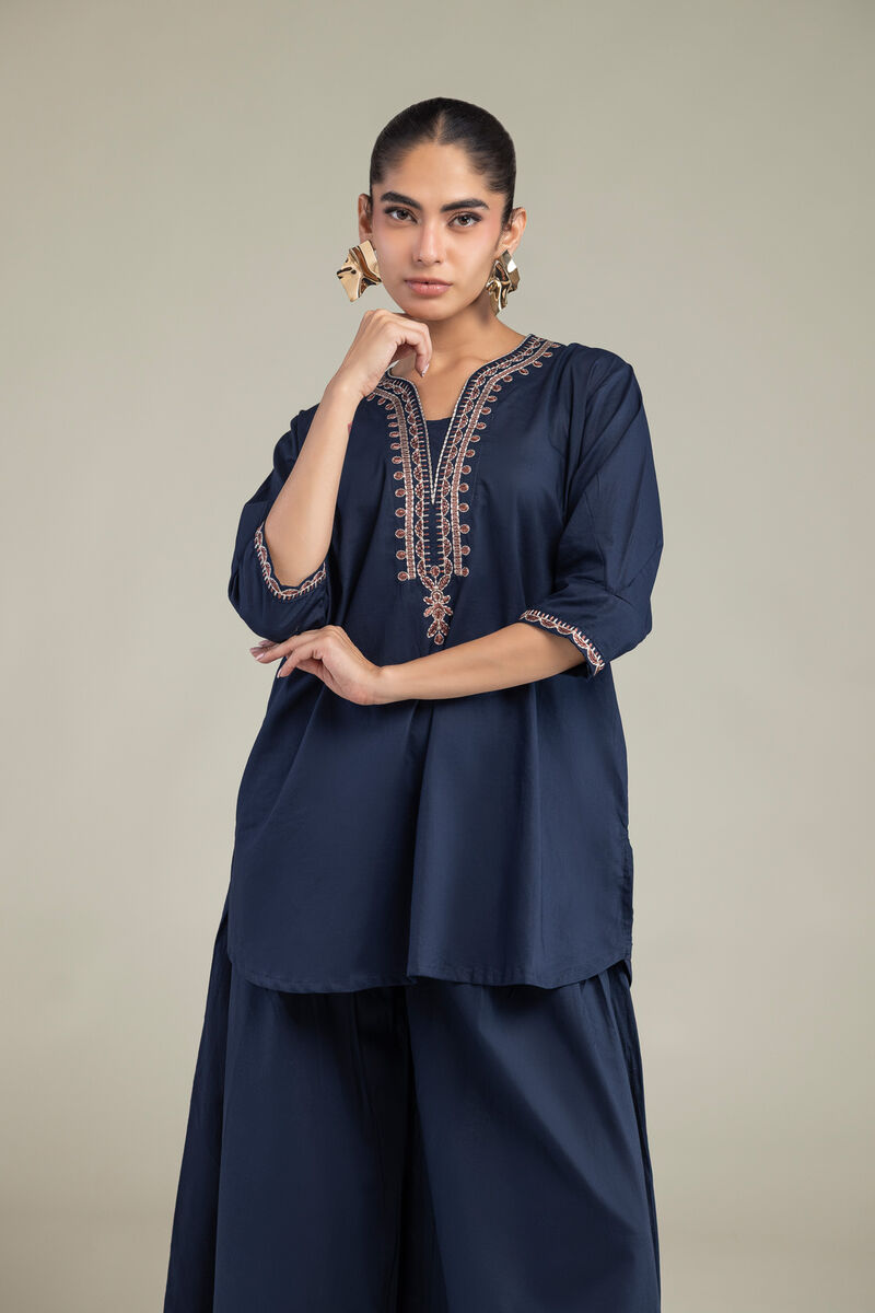Embroidered | Cambric | Cambric Navy Kurta | USD 35.00
