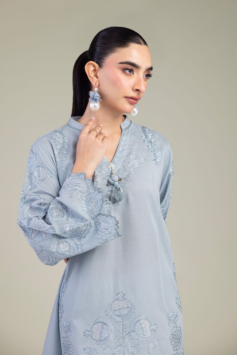 Embroidered | Raw Silk | Blue Silk Kurta | USD 55.00