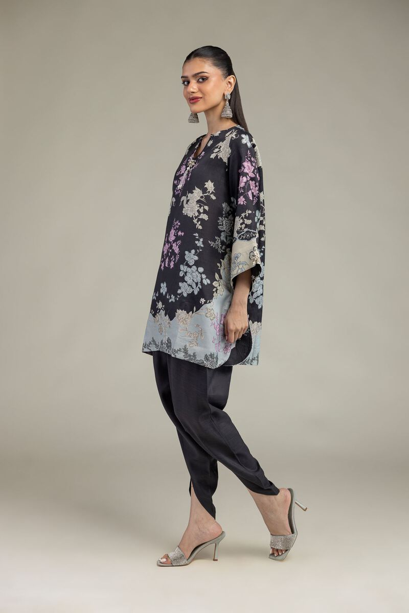 Embroidered | Raw Silk | Short Black Kurta | USD 45.00
