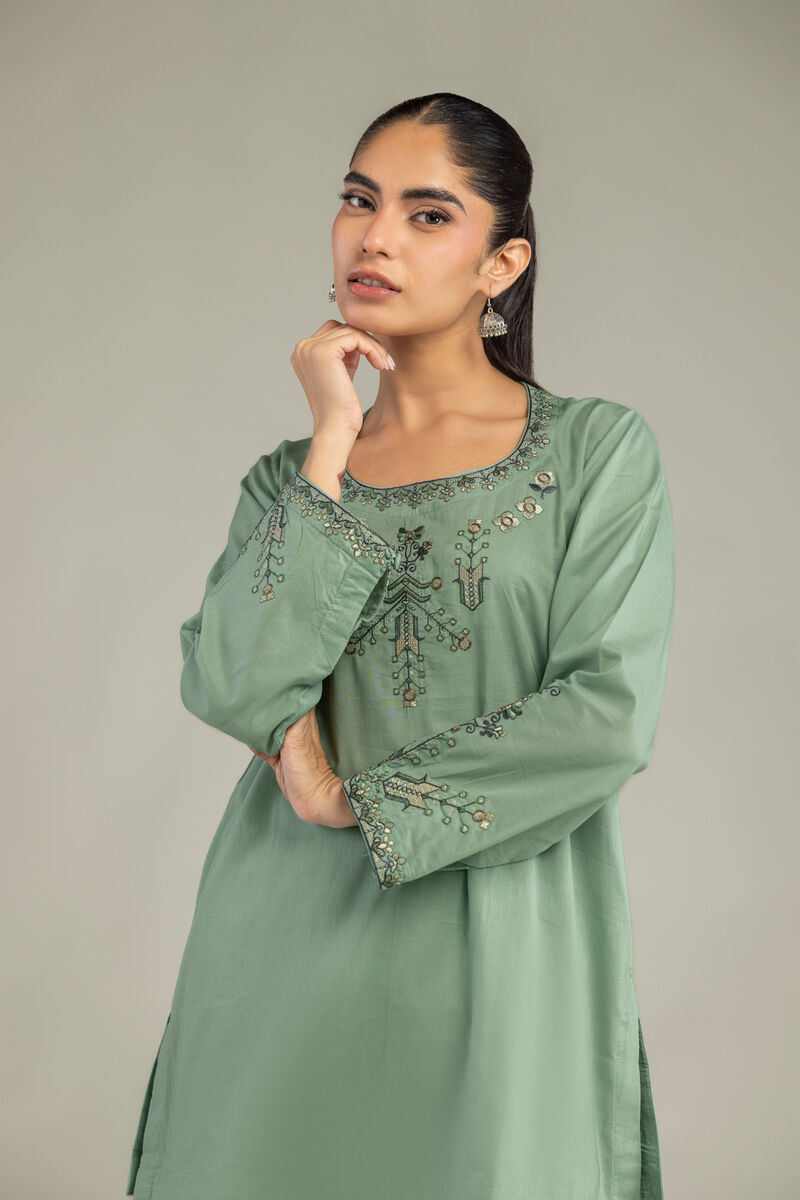 Embroidered | Cambric | Green Cambric Kurta | USD 40.00