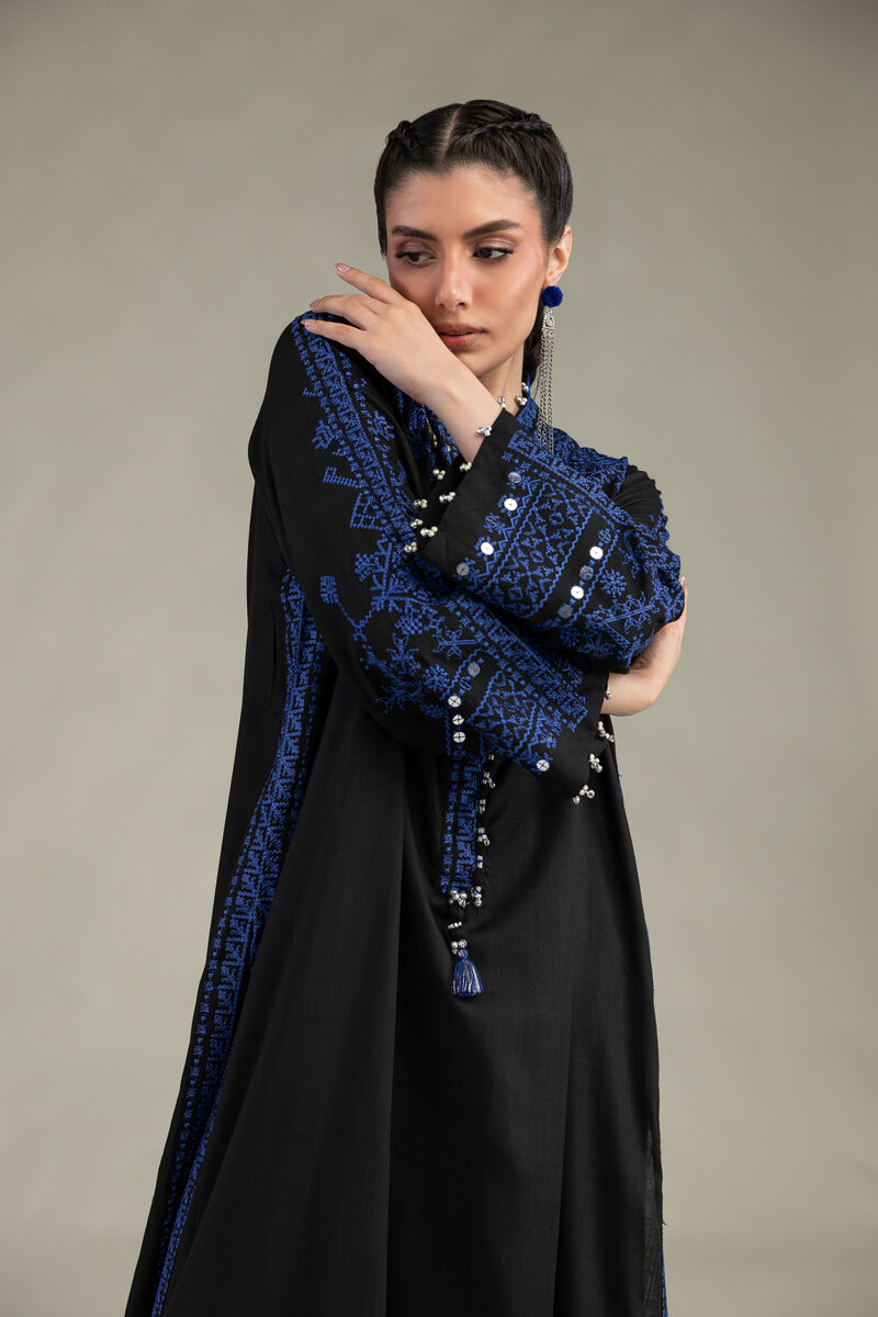 Embroidered | Raw Silk | V-Neck Longline Kurta | USD 65.00