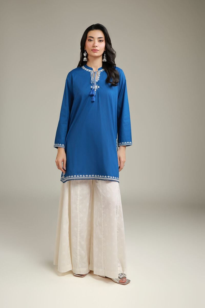 Embroidered | Cambric | Blue Cambric Kurta | USD 35.00