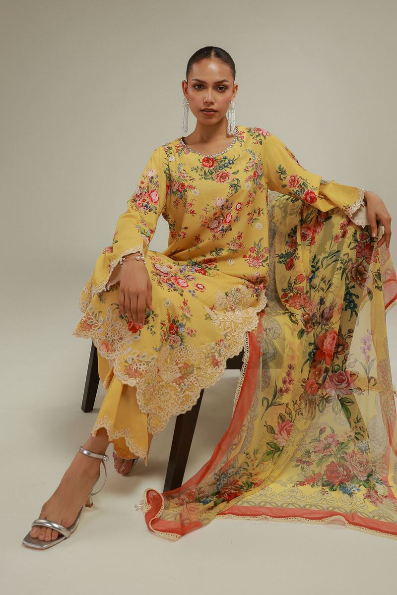 Embroidered | Chiffon | Floral Lace Dupatta | USD 35.00