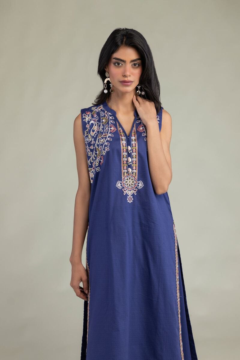 Embroidered | Cotton Dobby | Floral Sleeveless Kurta | USD 45.00