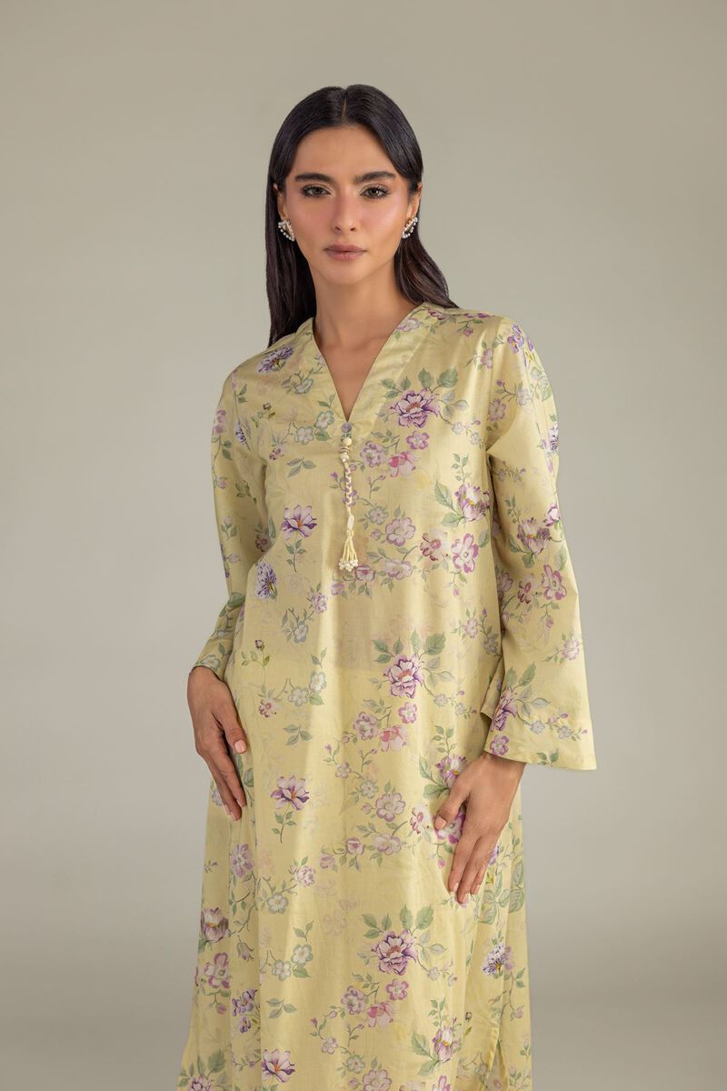 Printed | Cambric | Yellow V-Neck Kurta | USD 35.00