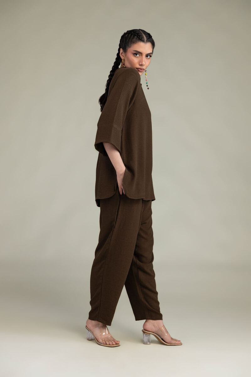 Dyed | Crepe Georgette | Brown Solid Trousers | USD 35.00