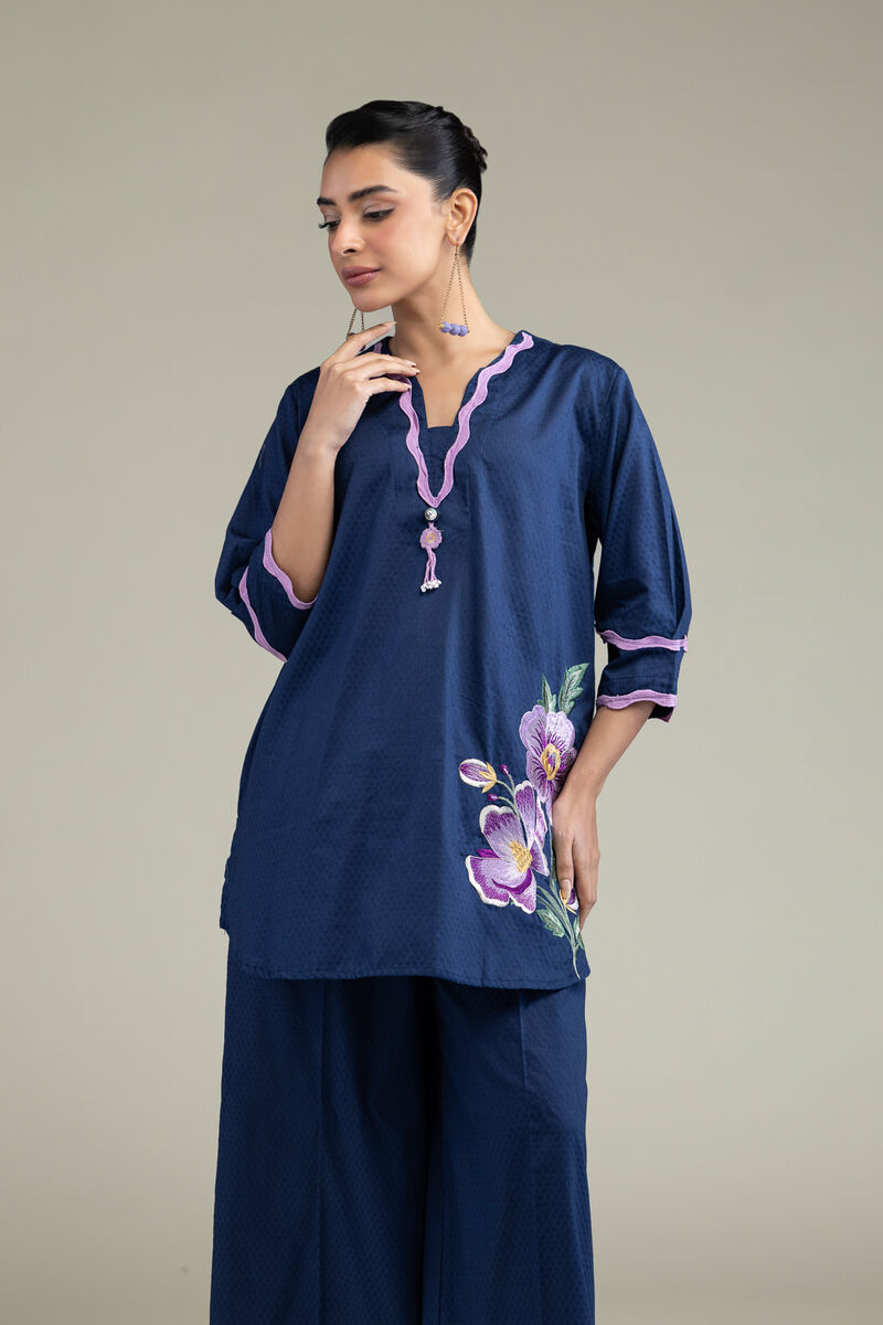 Embroidered | Cotton Dobby | Floral V-Neck Kurta | USD 10.50