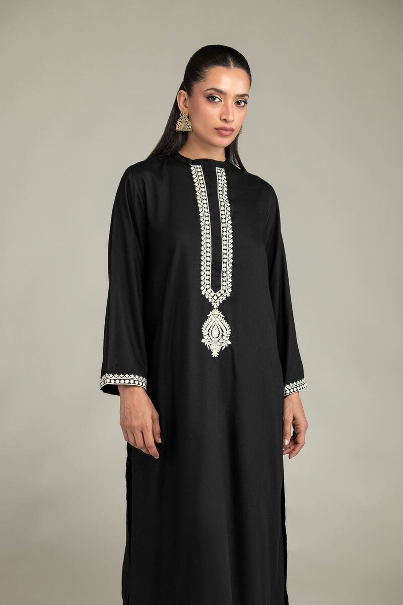 Dyed | Raw Silk | Black Longline Kurta | USD 35.00