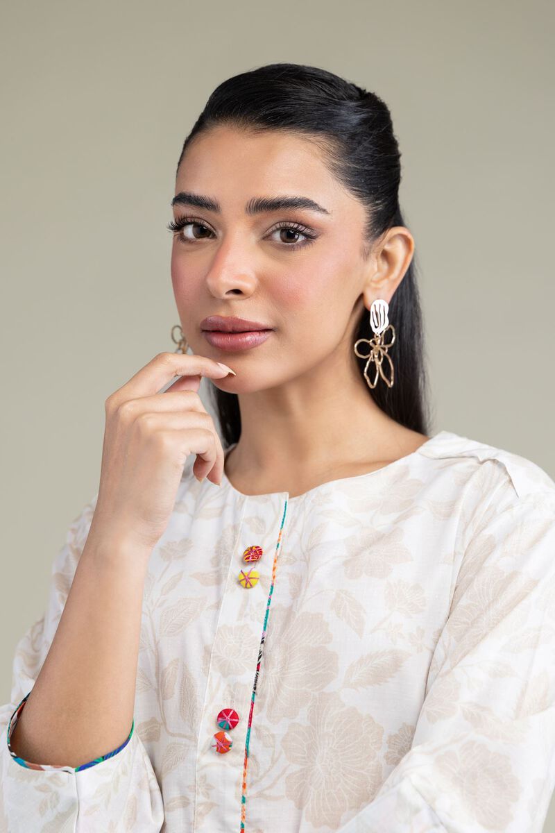 Printed | Cotton Dobby | White Longline Kurta | USD 21.00