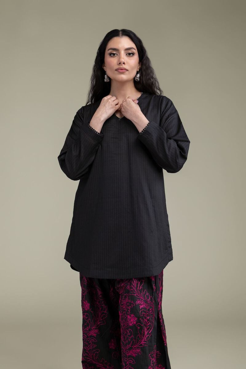 Embroidered | Cotton Dobby | Short Black Kurta | USD 35.00