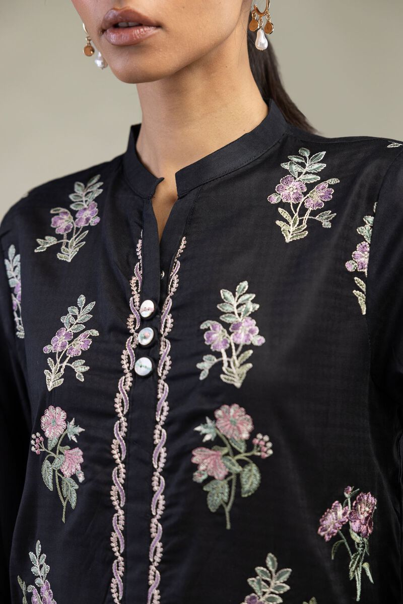 Embroidered | Dobby | Black Tailored Three-Piece | USD 80.00