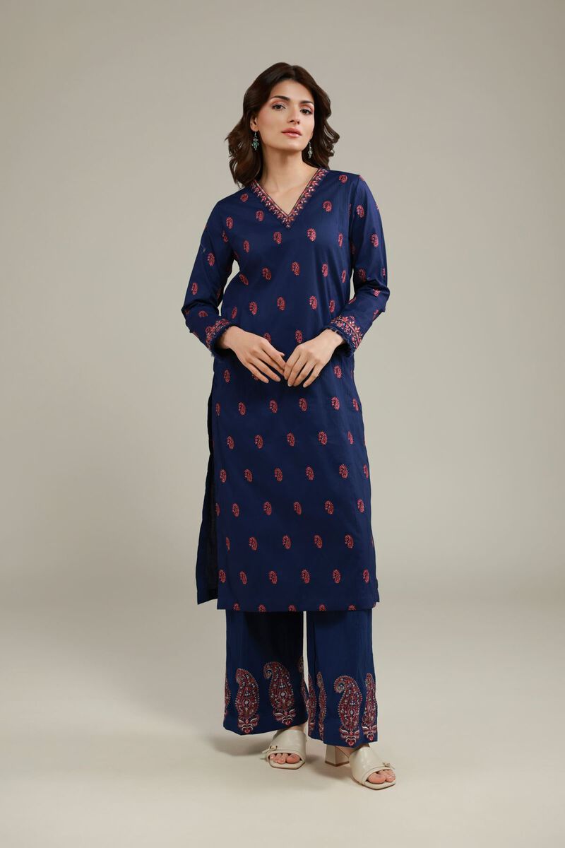Embroidered | Cotton Crinkle | Paisley Longline Kurta | USD 40.00