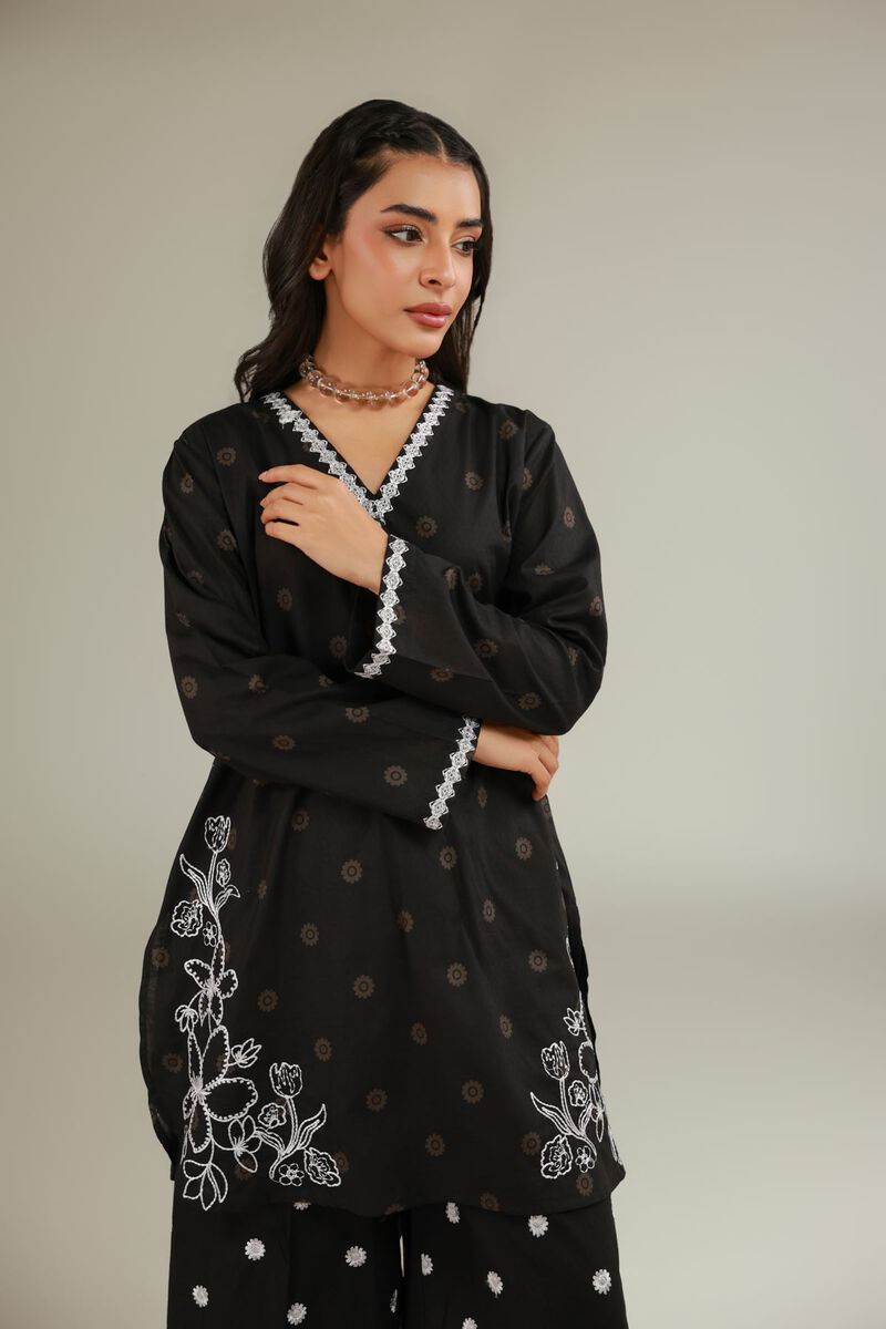 Embroidered | Cotton Dobby | Black Cotton Kurta | USD 35.00