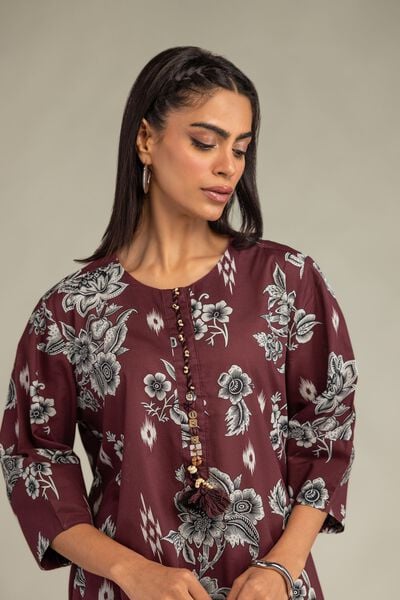 Printed | Cambric | Maroon Floral Kurta | USD 35.00