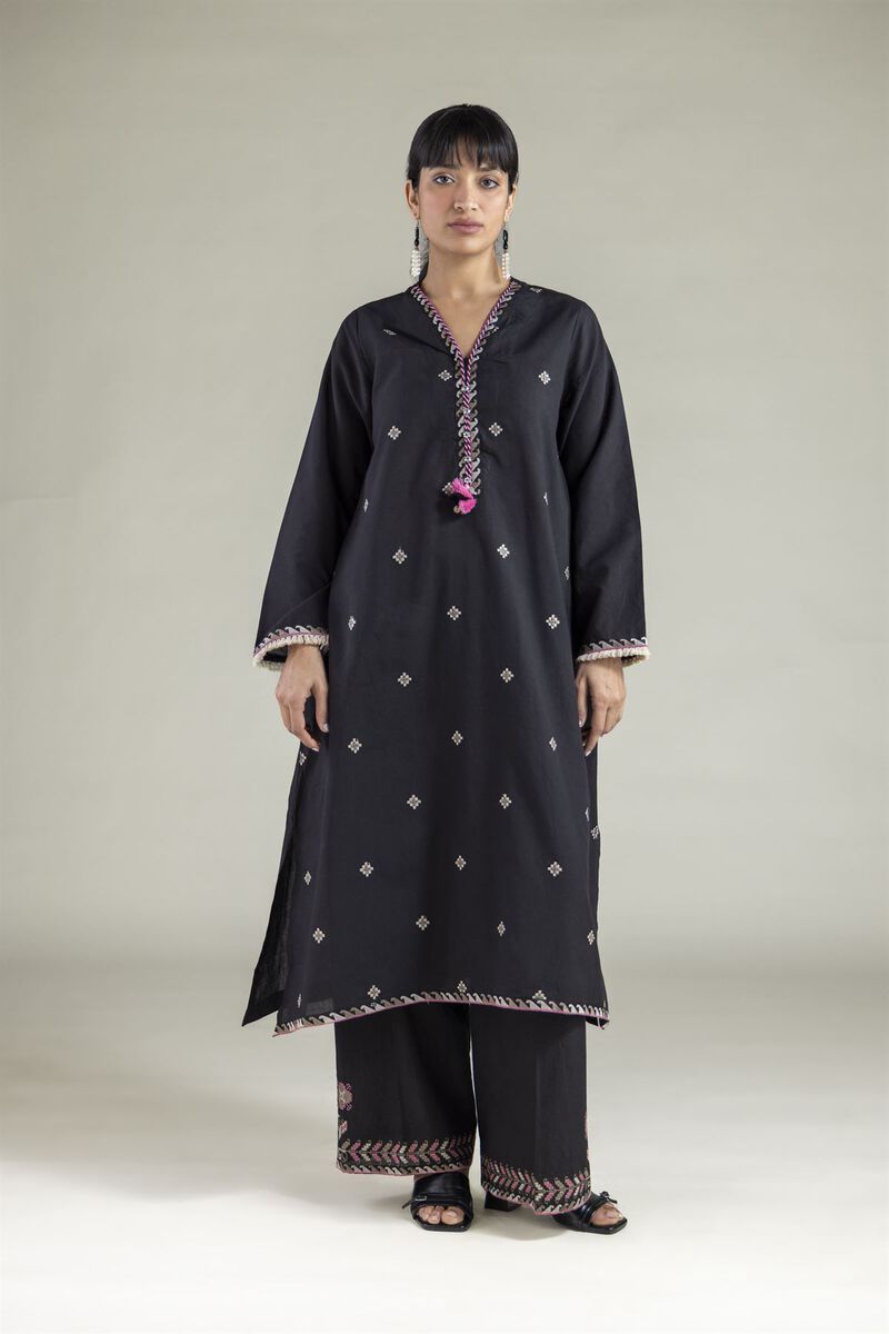 Embroidered | Cambric | Black 2-Piece Tailored | USD 45.00