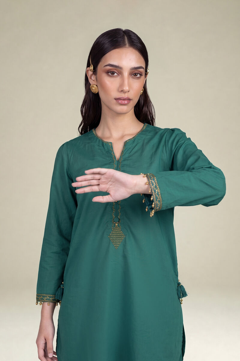 Embroidered | Cambric | Teal Cambric Kurta | USD 40.00
