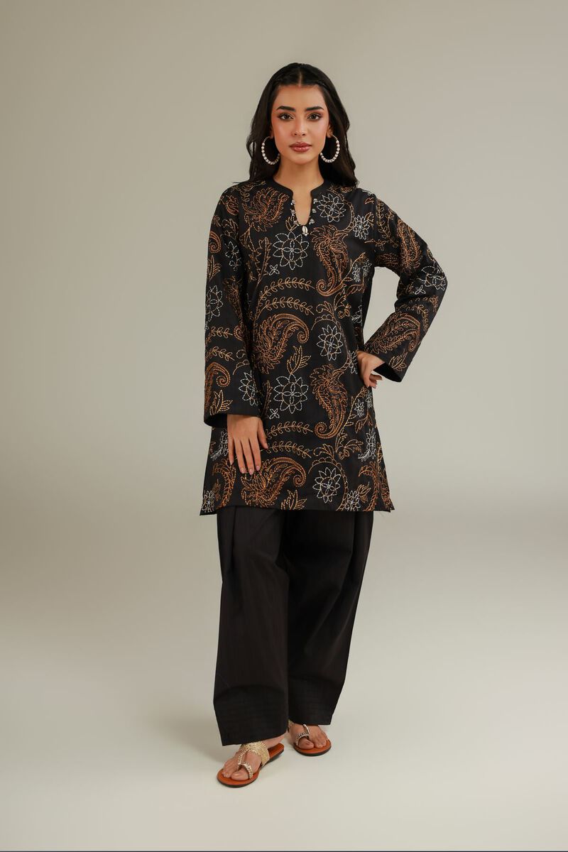 Embroidered | Cotton Dobby | Short Black Kurta | USD 35.00
