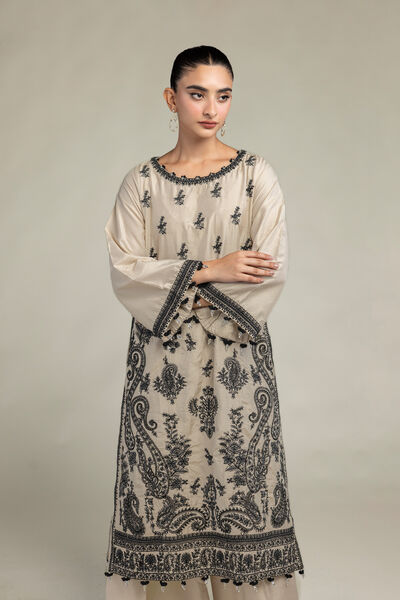 Raw Silk | Floral Beige Kurta | USD 70.00