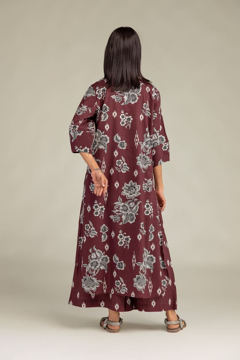 Printed | Cambric | Maroon Floral Kurta | USD 35.00