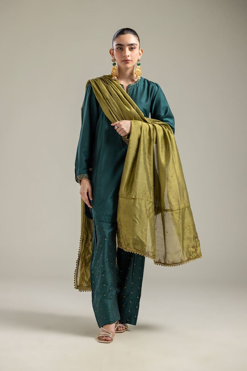 Raw Silk | Silk Green Shalwar | USD 35.00